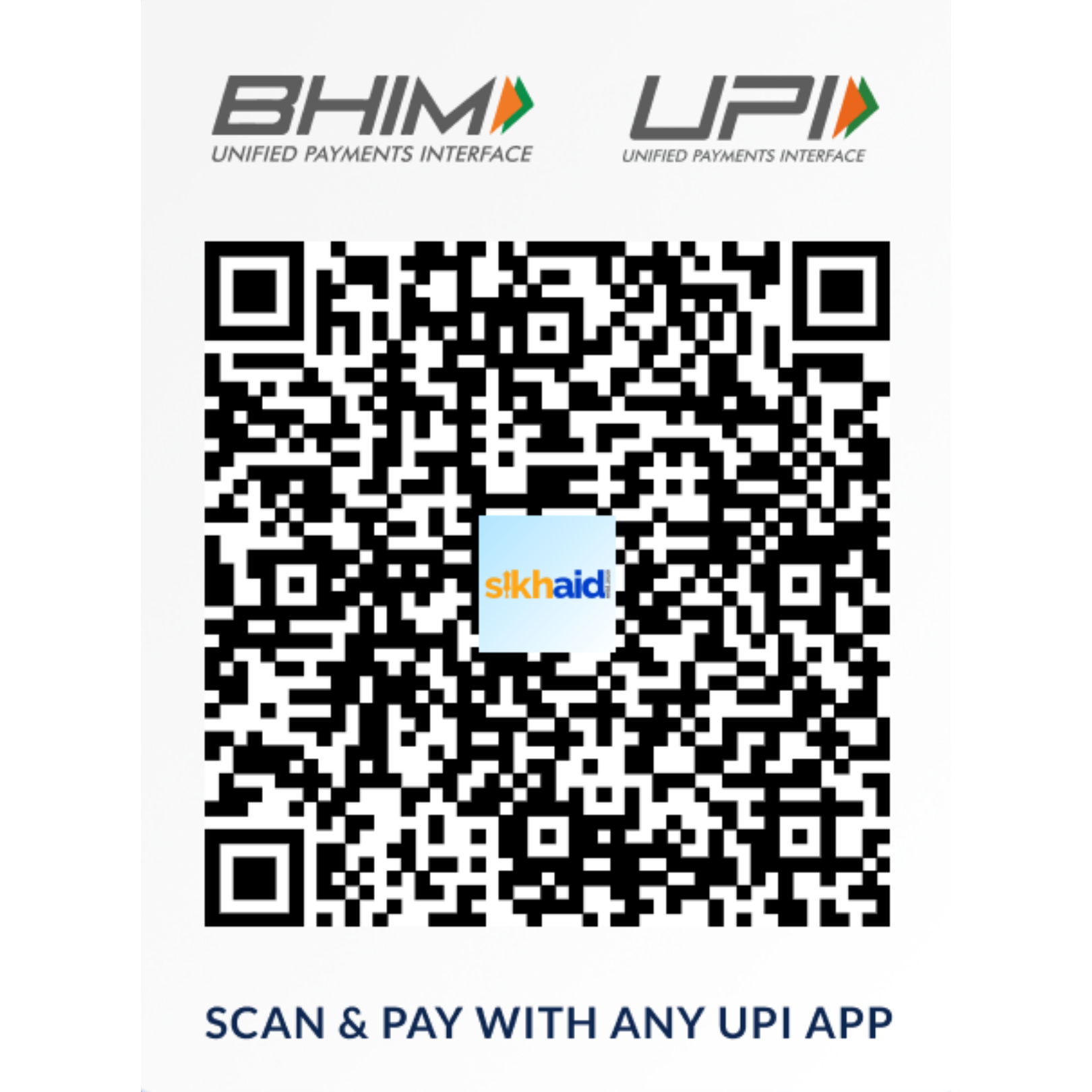 SikhAid UPI QR Code - Scan & Pay with any UPI app